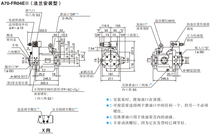 A70-FR04<a href='http://www.sckc.com.cn' target='_blank'><u>油研柱塞泵</u></a>安裝尺寸